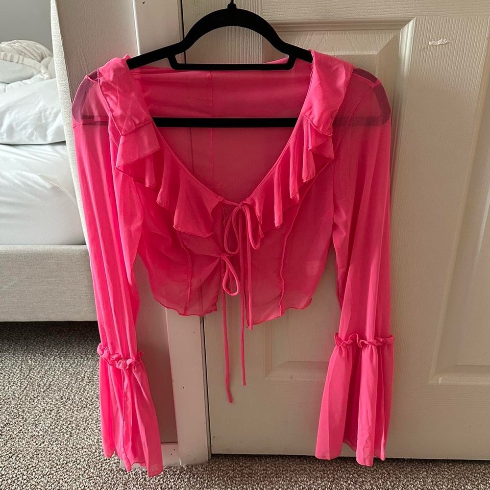 Y2K long sleeve sheer pink top